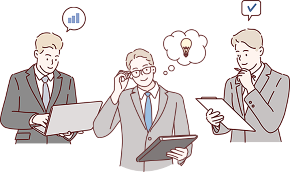 会社員がひらめいたり考えたりしている